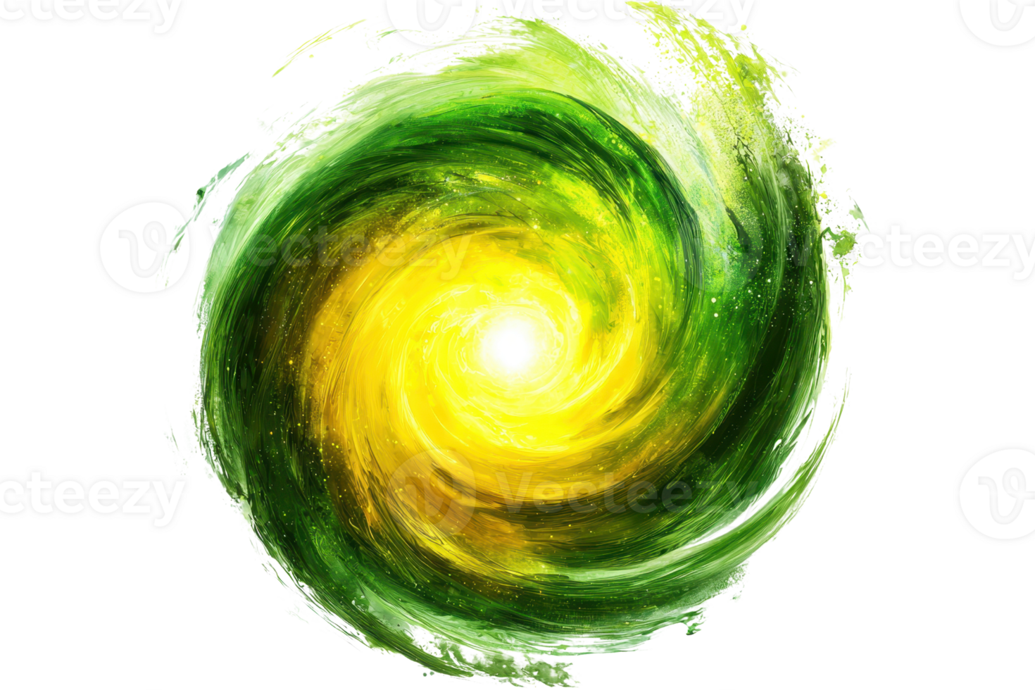 A swirling vortex of vibrant green and yellow hues radiating energy and light at its center. png