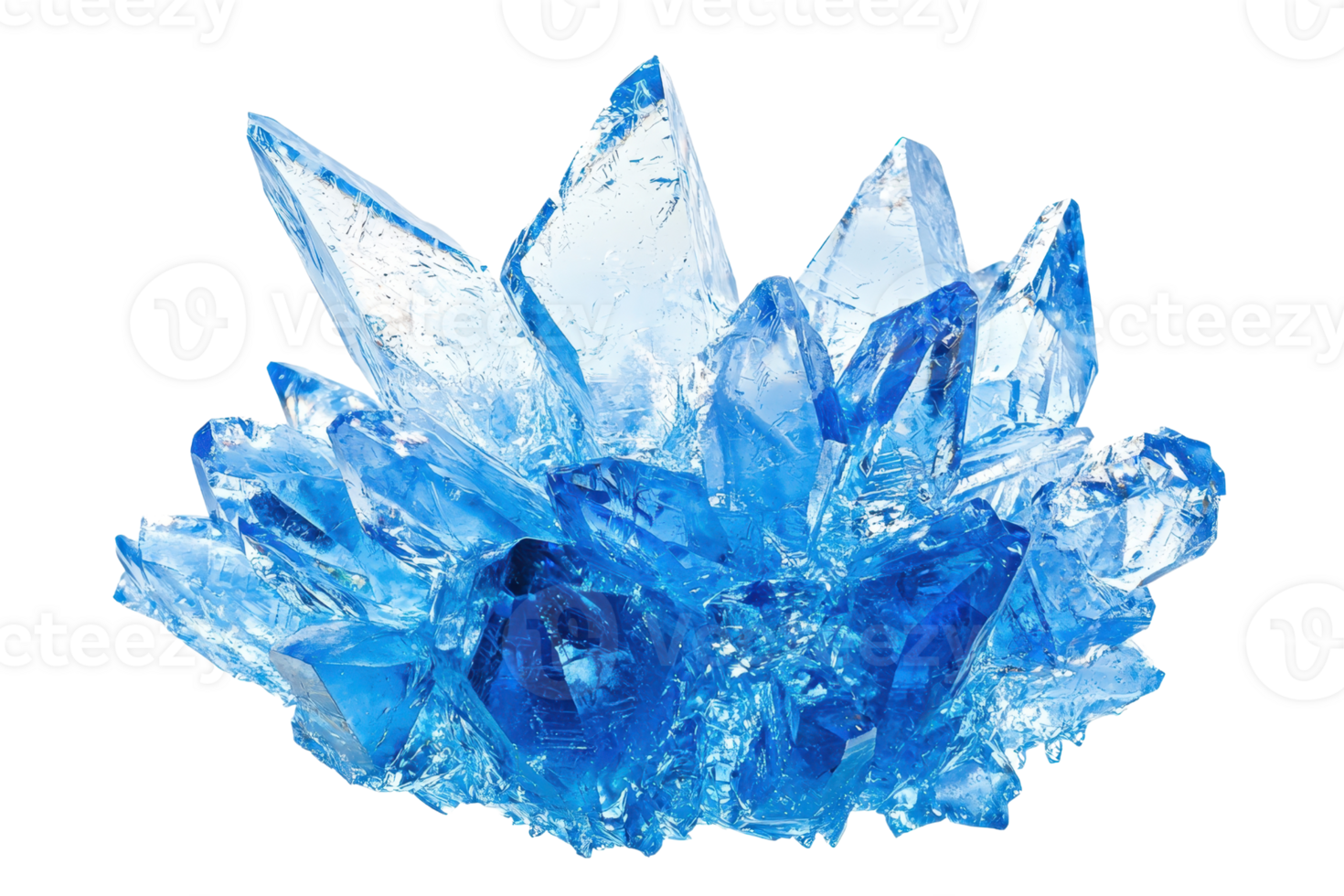 A cluster of striking blue crystals, sharp and jagged, radiating an alluring, shimmering quality. png
