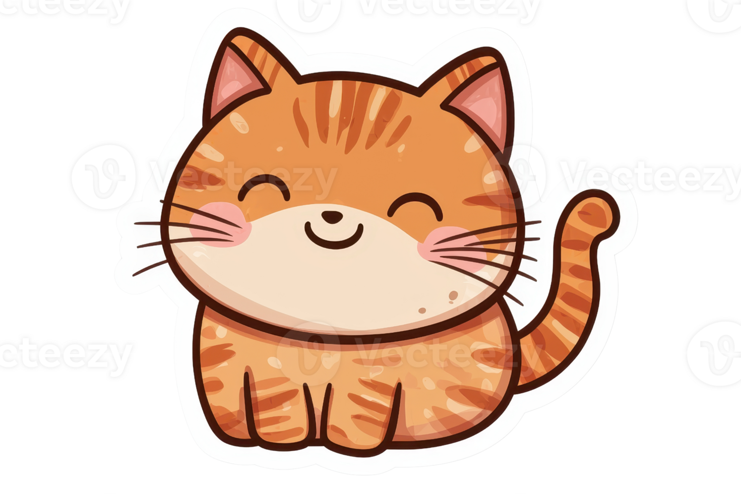 A cute, cartoonish orange tabby cat with a smiling face and a curled tail. png