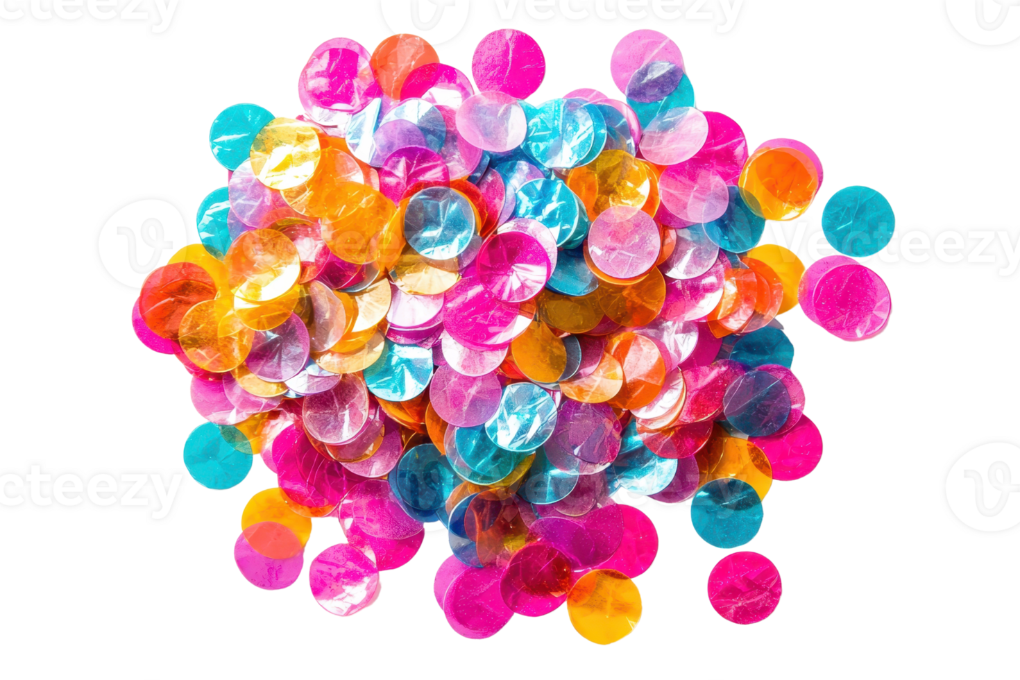 A vibrant pile of colorful sequins in various shades, shimmering and reflecting light with a playful, festive appearance. png