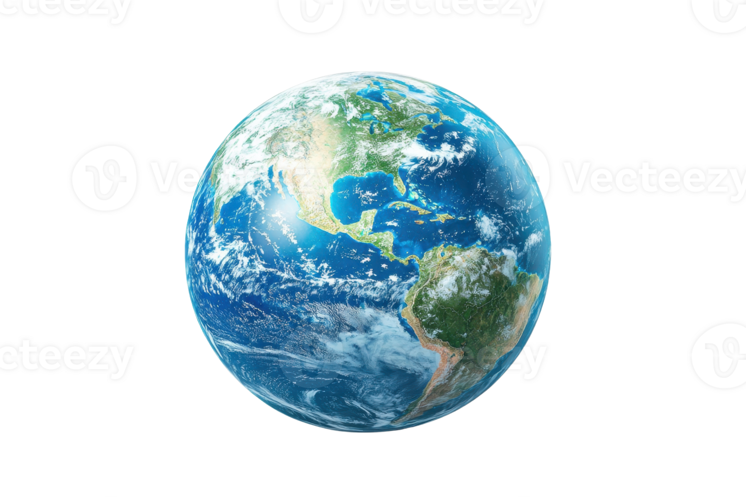 A vibrant depiction of Earth showcasing continents, oceans, and clouds in a circular form. png