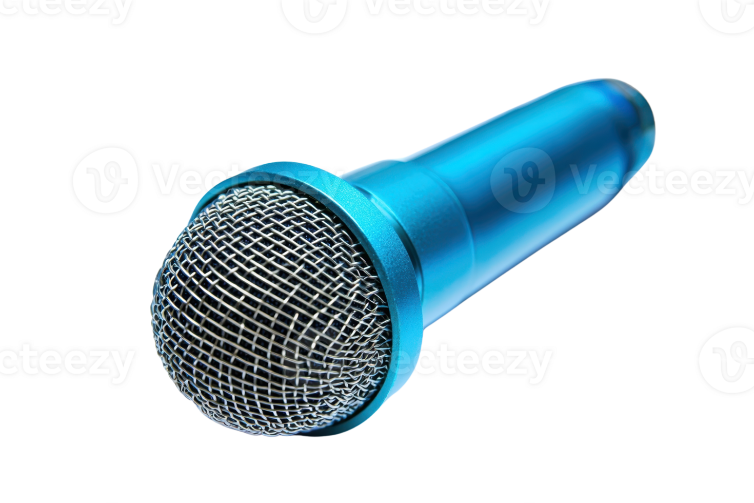 A sleek blue microphone with a metallic mesh grille, designed for high-quality sound capture and performance. png