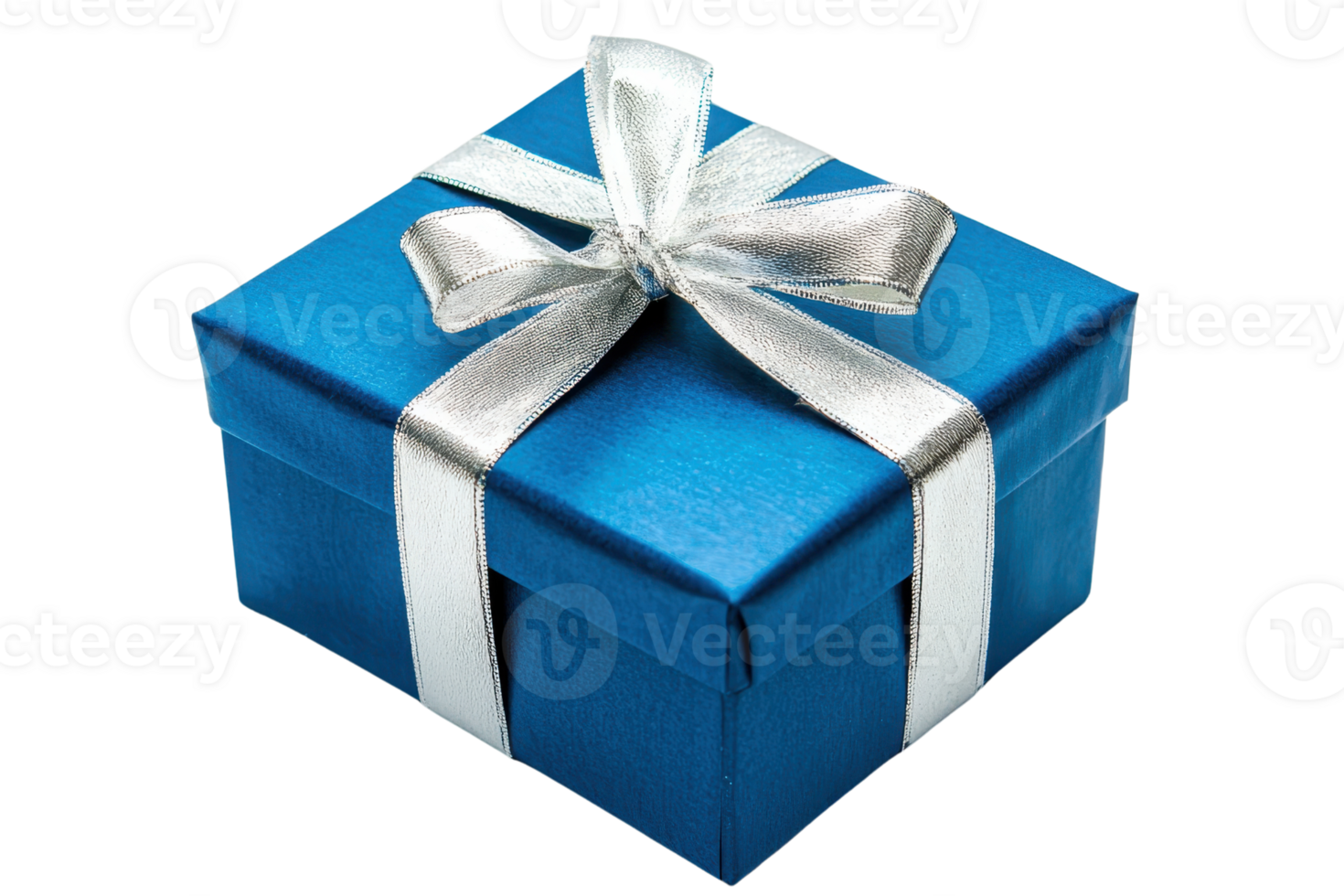 A blue gift box adorned with a silver ribbon and bow, perfect for celebrations and special occasions. png