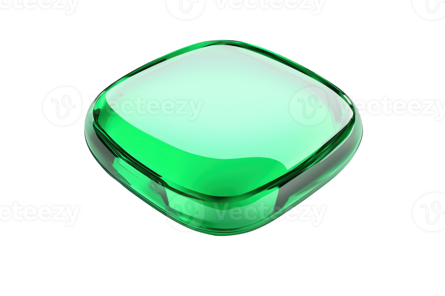 A smooth, green, square-shaped object with rounded edges, reflecting light and showcasing a glossy surface. png
