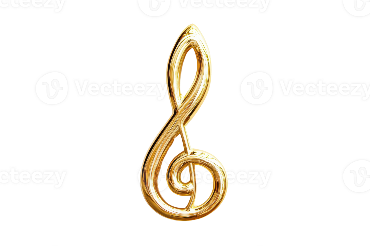 A golden treble clef symbol, elegantly designed with smooth curves, representing music and artistry. png