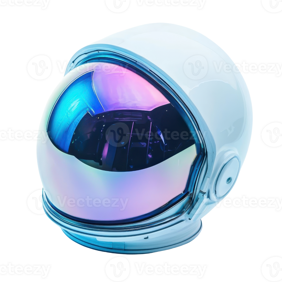 A sleek, modern astronaut helmet featuring a glossy, reflective visor with vibrant color hues. png
