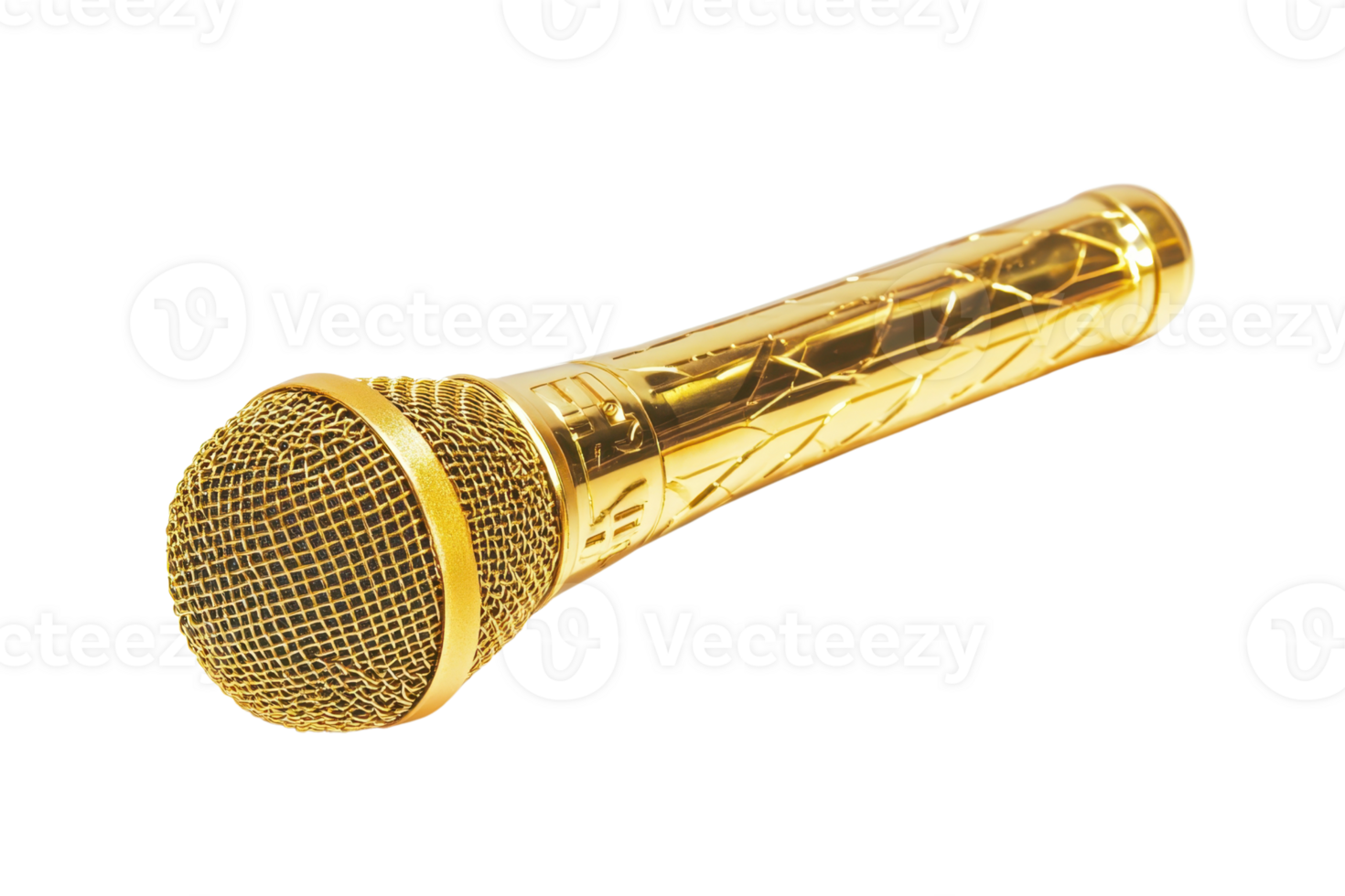 A gold microphone with a textured handle, designed for high-quality sound performance. png