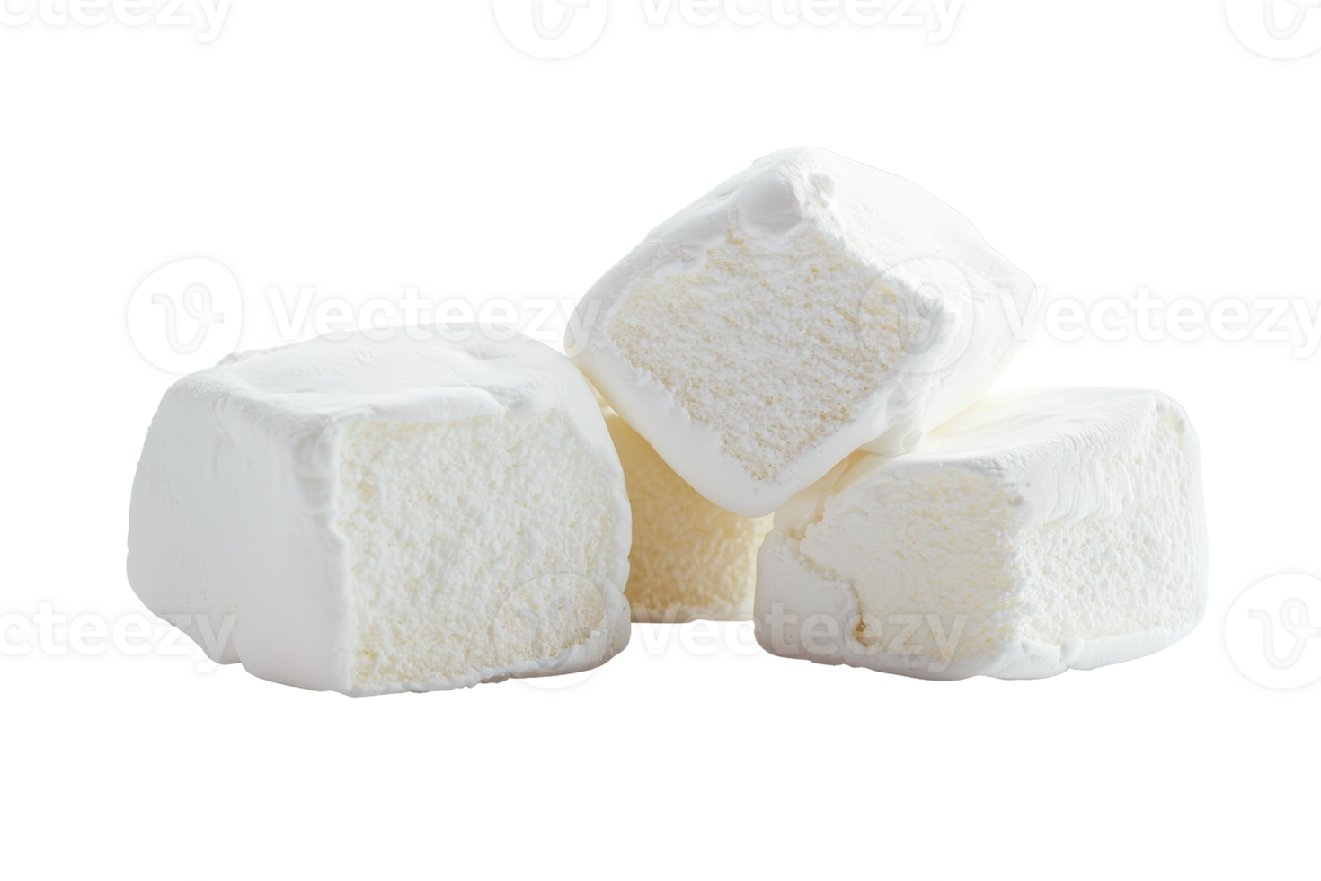 Three fluffy marshmallows stacked together, showcasing their soft texture and creamy white color. png