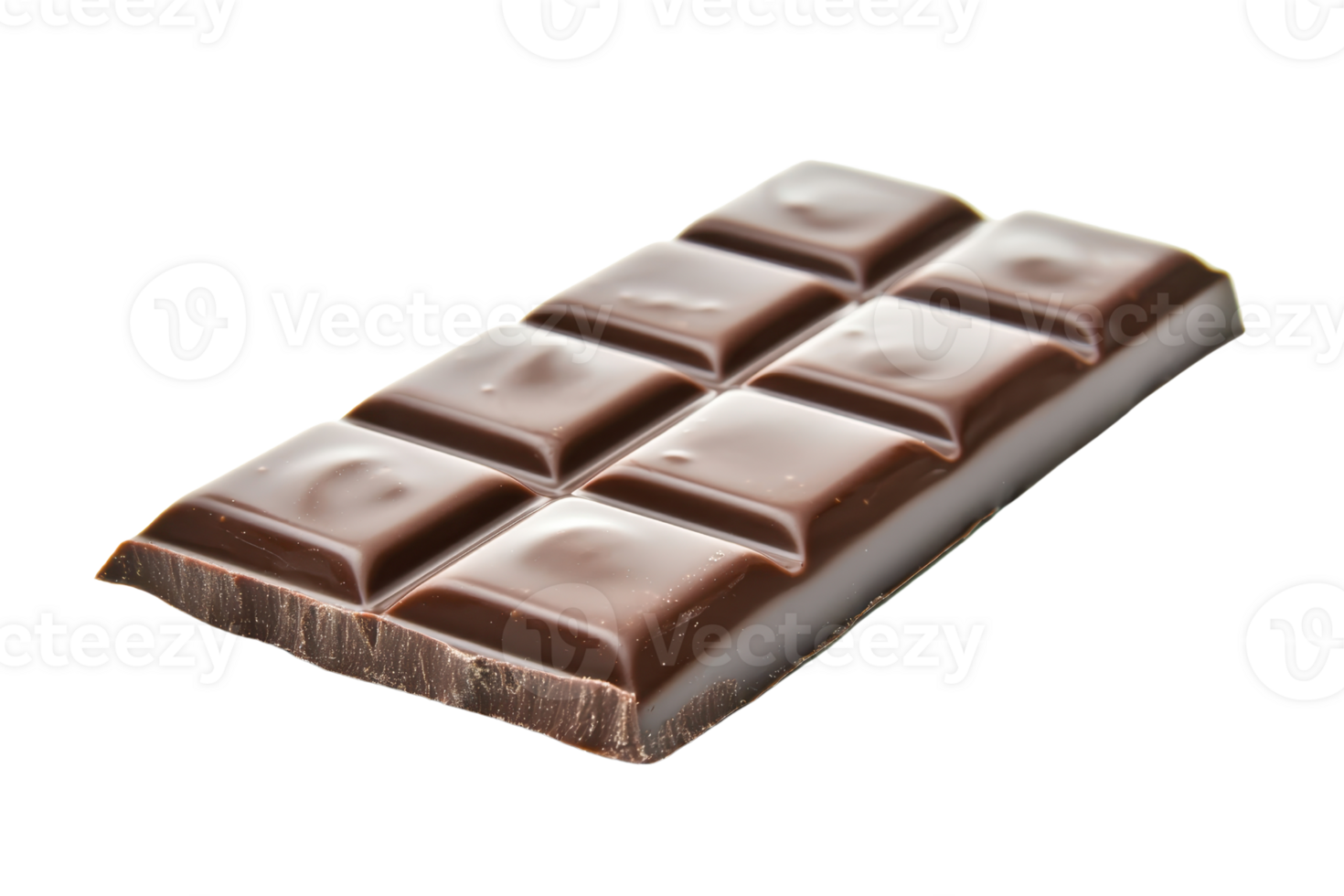 A chocolate bar with segmented squares, showcasing a smooth, glossy surface and rich, dark color. png