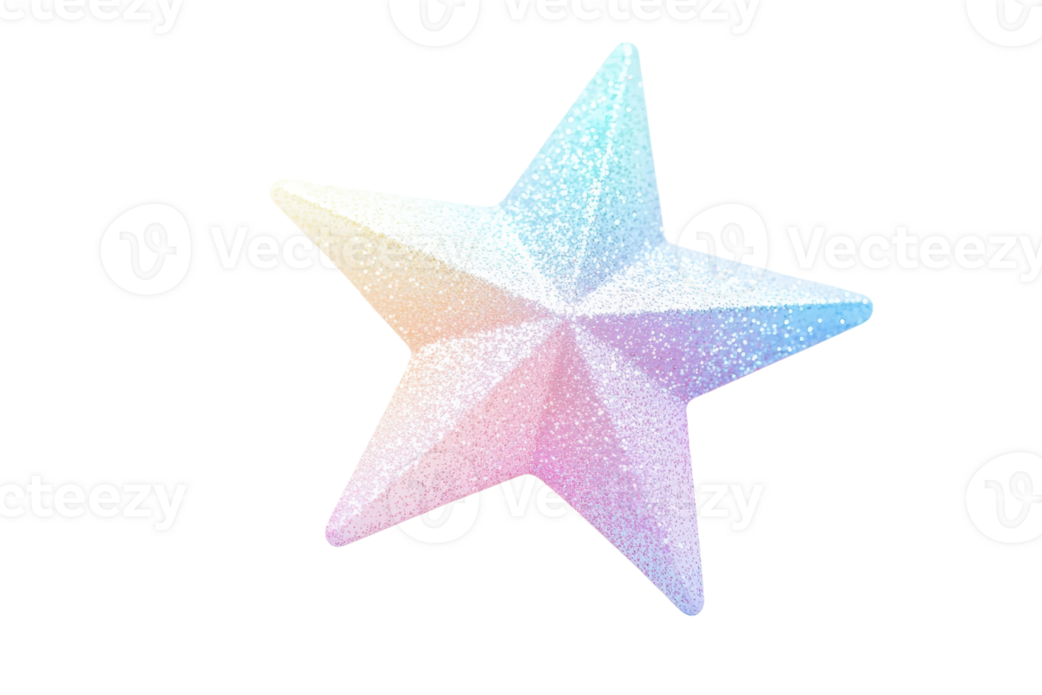 A shiny, multi-faceted star with a gradient of pastel colors, radiating an iridescent glow. png