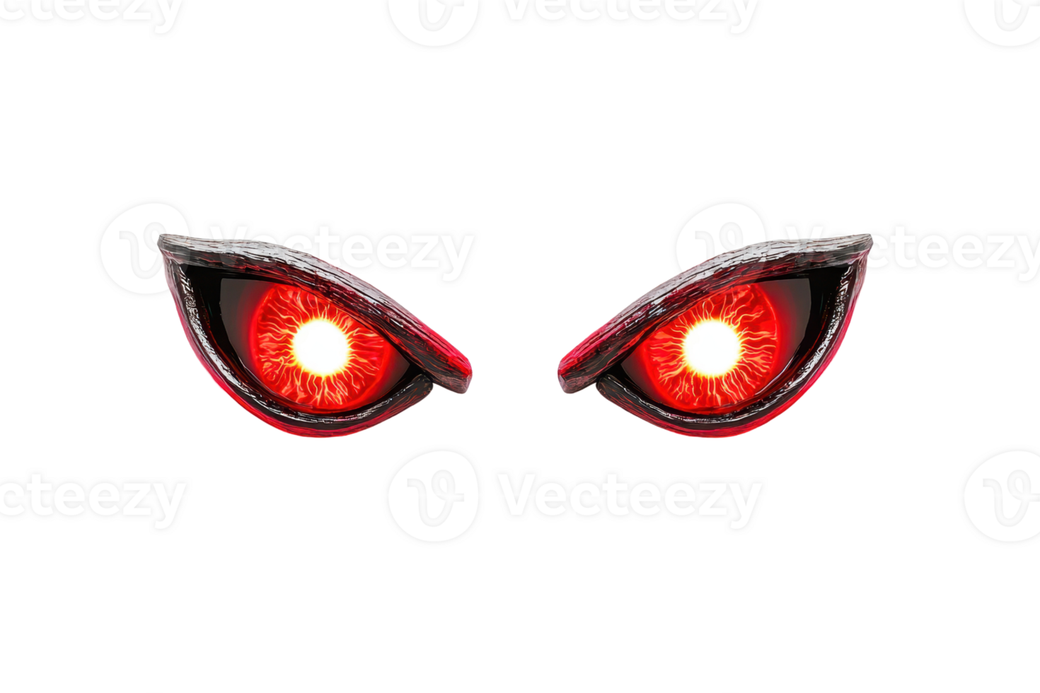 A pair of fierce, glowing red eyes with intricate detailing, conveying an intense and captivating expression. png