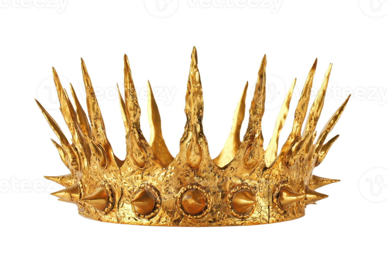 A majestic gold crown adorned with sharp spikes, symbolizing royalty and power. png
