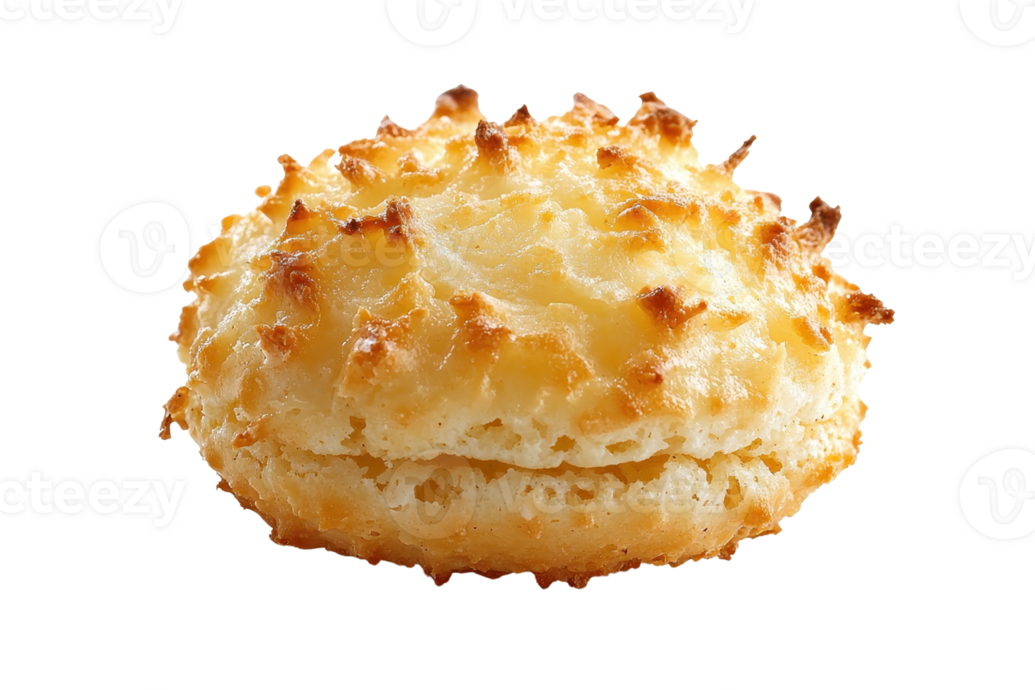 A golden-brown baked good with a crunchy top and soft interior, showcasing a textured surface. png