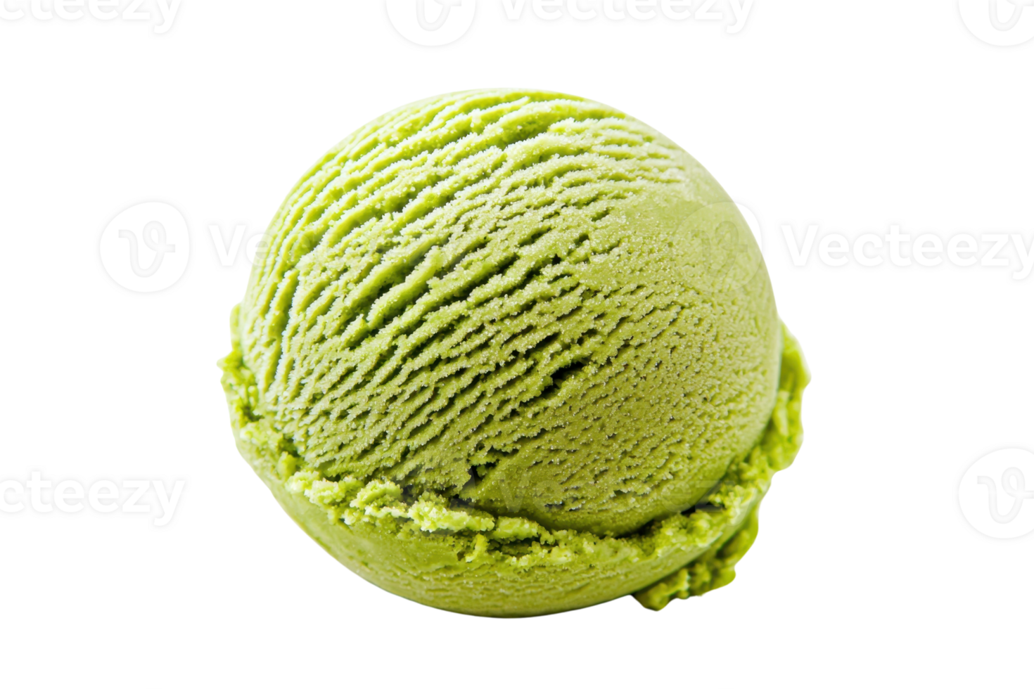 A vibrant green scoop of ice cream with a textured surface, showcasing its creamy consistency and appealing shape. png