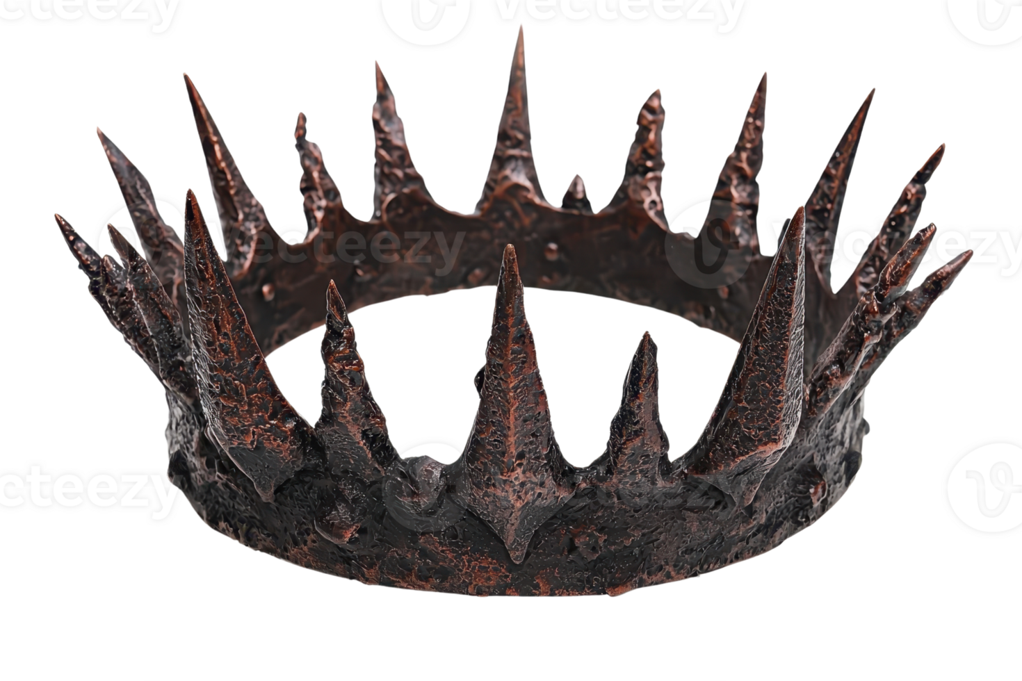 A spiked crown featuring sharp, jagged points, showcasing an ornate and fierce design. png