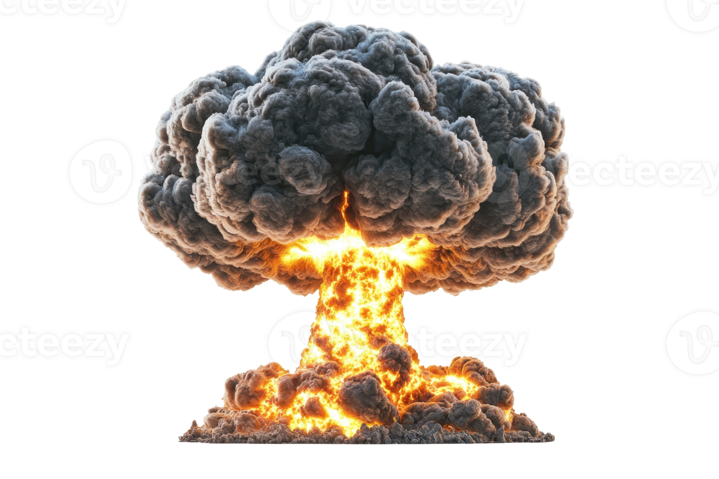 A large, billowing mushroom cloud with vibrant flames and smoke, symbolizing an explosion or detonation. png
