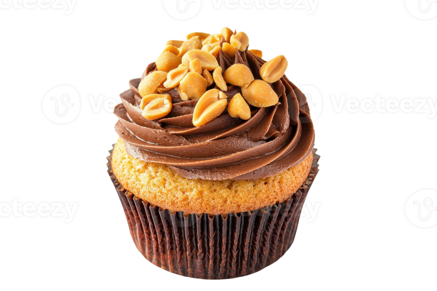A delicious cupcake topped with rich chocolate frosting and sprinkled with crunchy peanuts. png