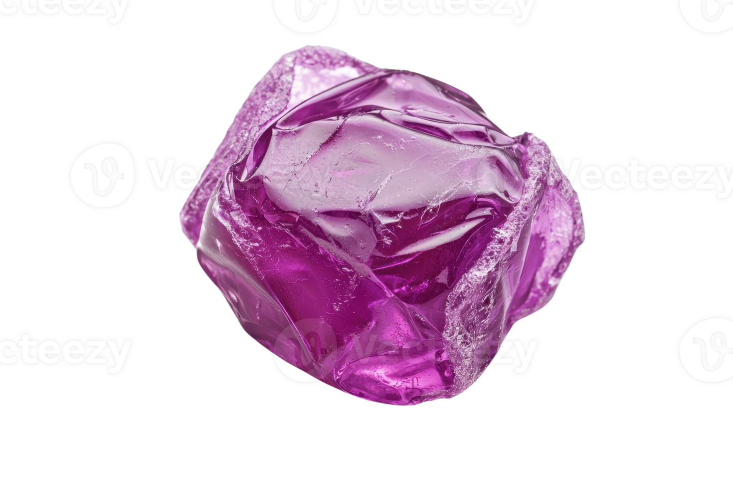 A vibrant purple crystal with a rough, irregular shape reflecting light and showcasing intricate surface details. png