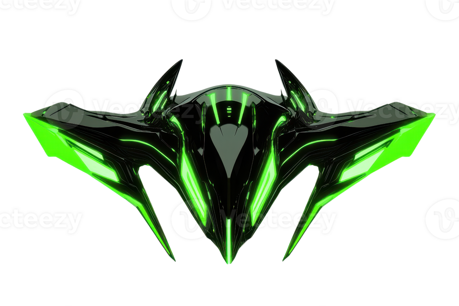 A sleek, futuristic vehicle design featuring sharp edges and glowing green accents. png
