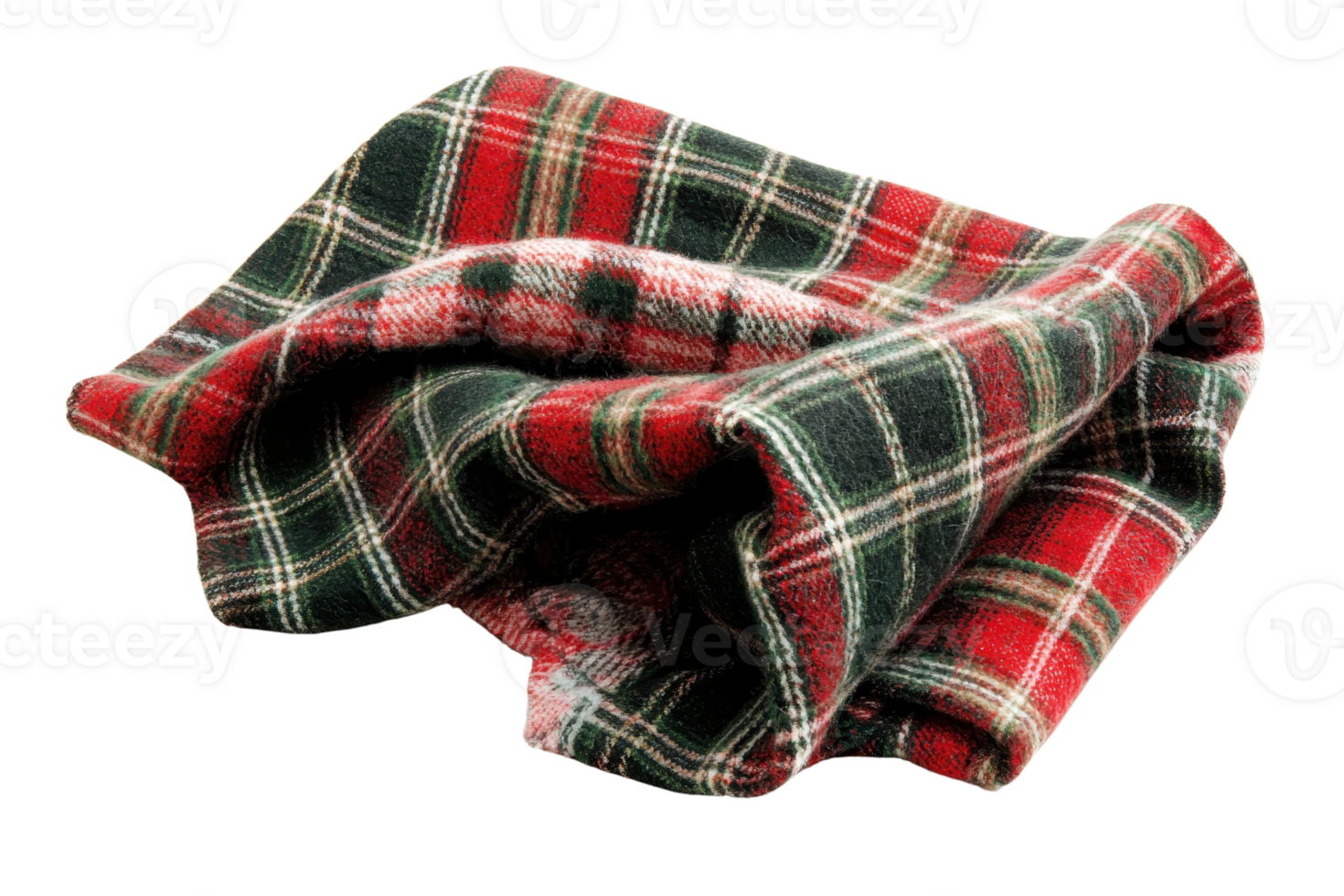 A folded plaid fabric with red and green patterns, exuding a cozy and warm aesthetic. png