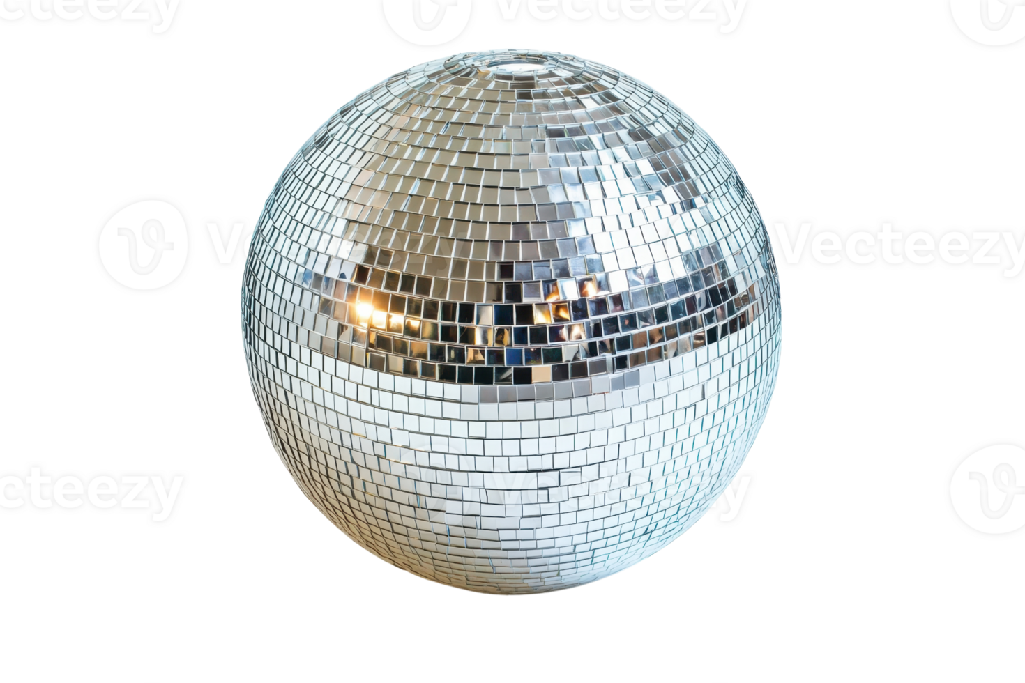 A shiny disco ball reflecting light, composed of numerous small mirrors arranged in a spherical shape. png