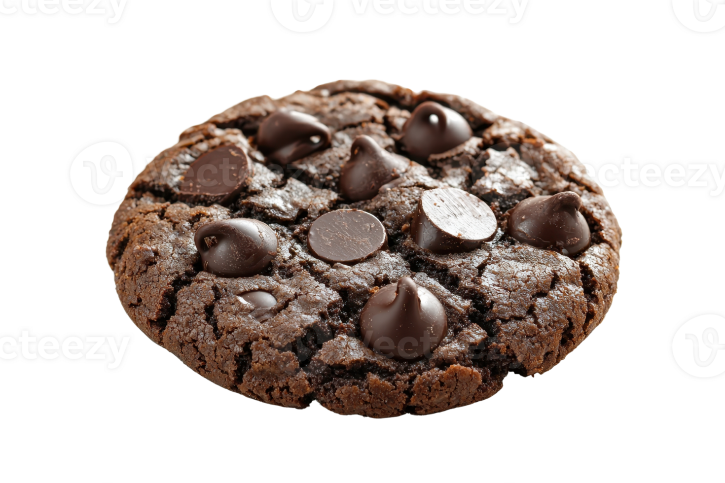 A chocolate chip cookie featuring a rich, chewy texture and various chocolate chips embedded throughout its surface. png