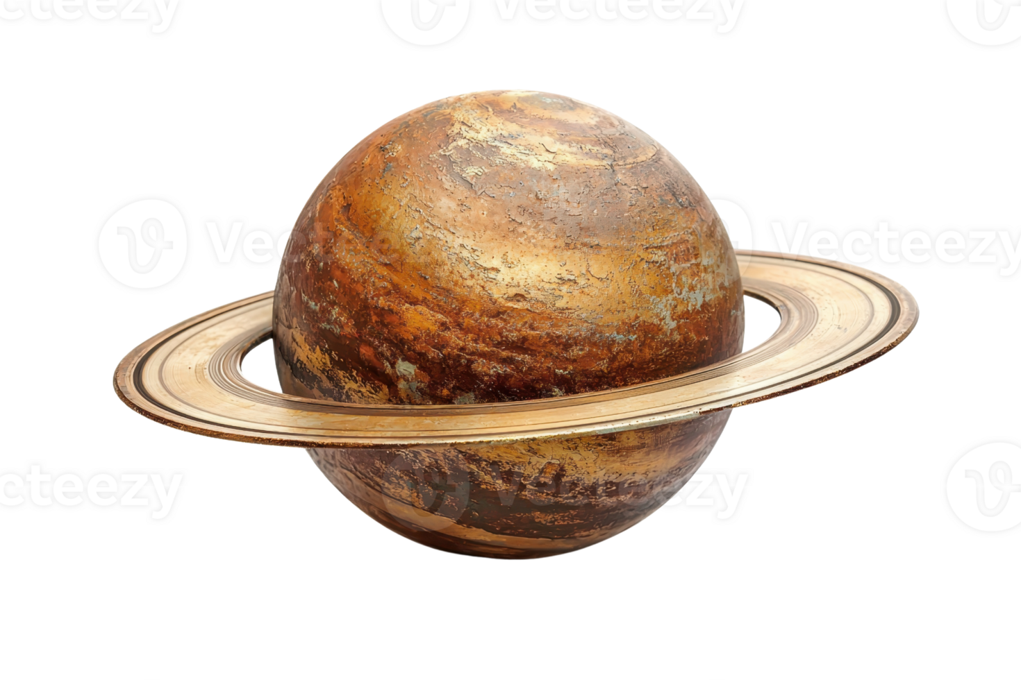 A large, ringed planet with a brownish surface, showcasing prominent bands and textures. png