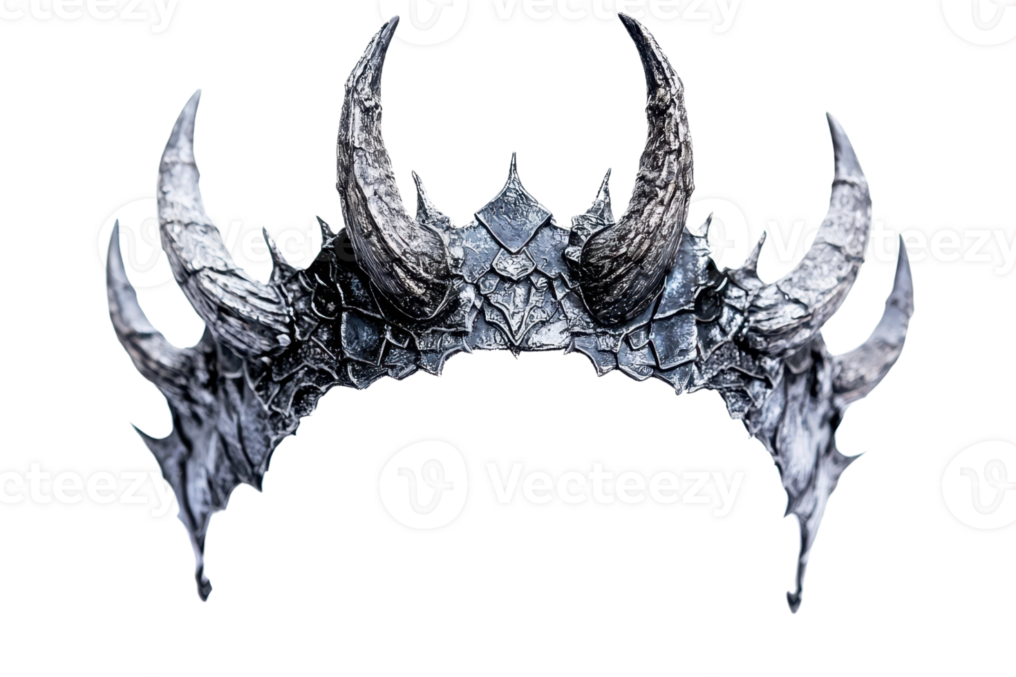 A detailed, ornate crown with sharp, curved horns and intricate designs, suggesting a regal yet menacing aesthetic. png
