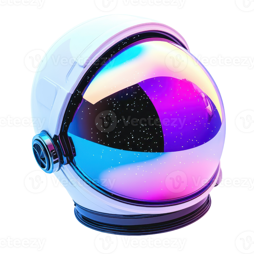 A vibrant astronaut helmet with a reflective visor showcasing colorful cosmic patterns. png