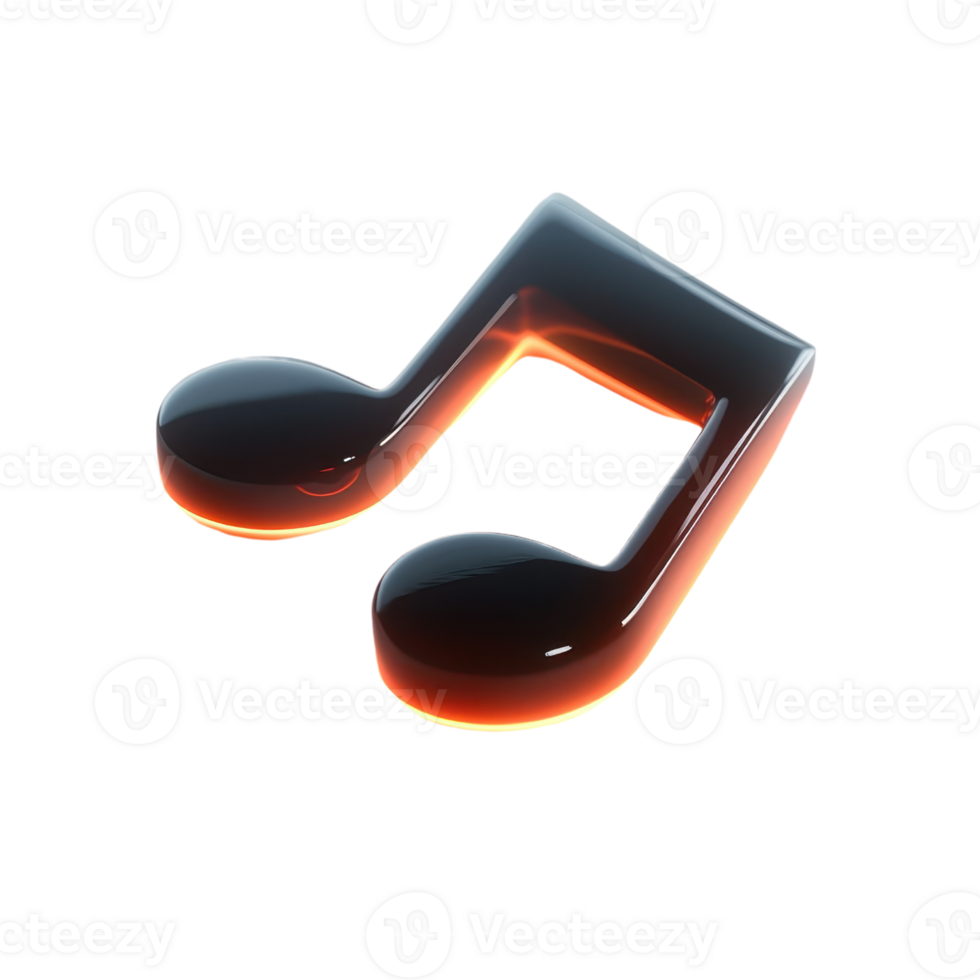 A glossy musical note symbol with a modern design, featuring fluid curves and a glossy finish. png