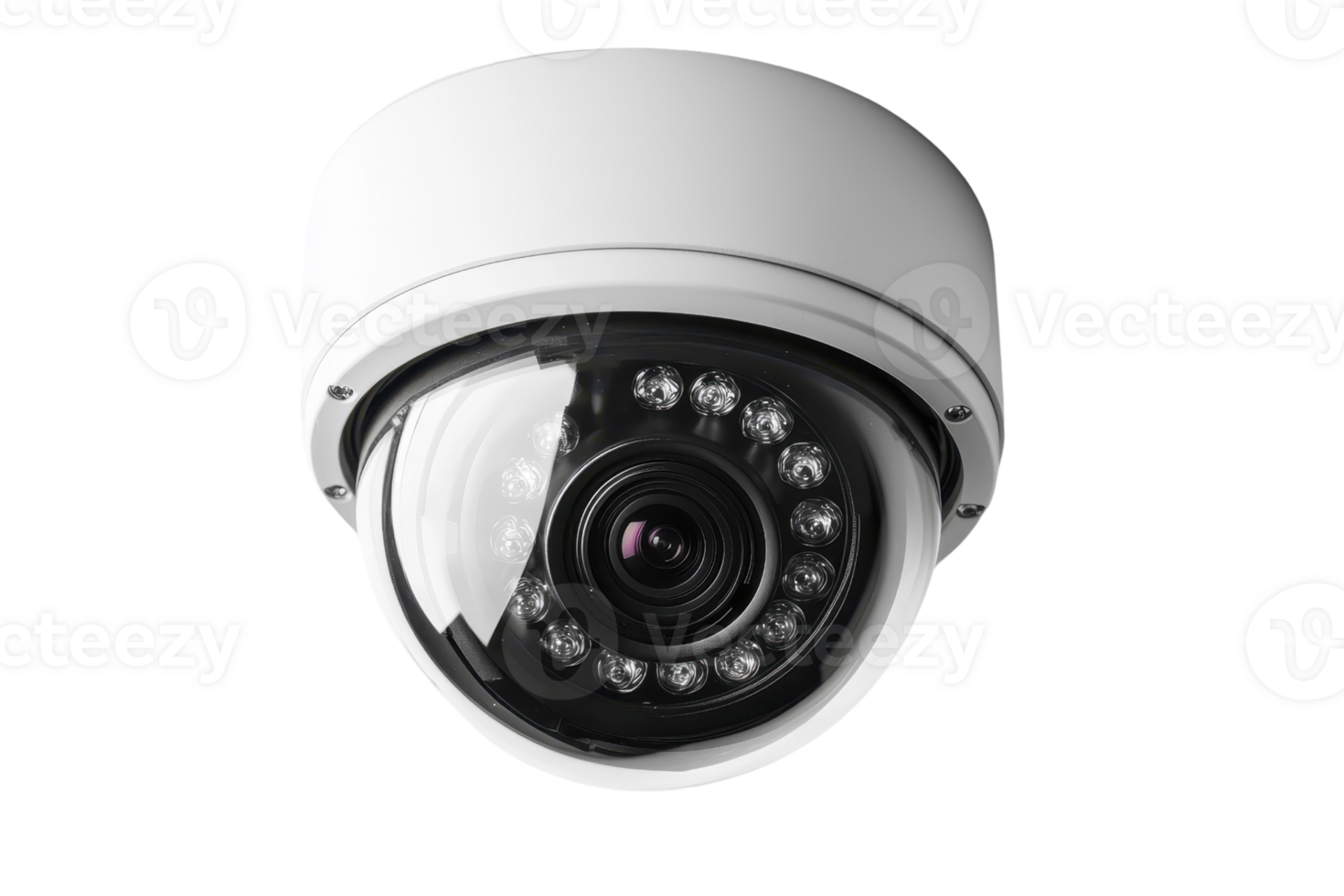 A dome security camera with an array of infrared LEDs for enhanced visibility. png