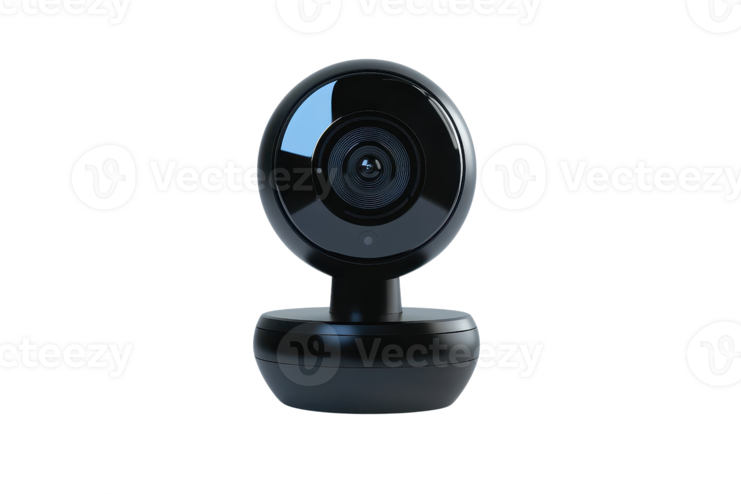 A sleek, modern webcam with a spherical lens design, mounted on a stable base. png