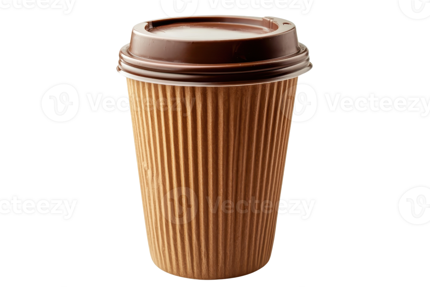 A takeaway coffee cup with ribbed texture and a brown lid, designed for hot beverages. png