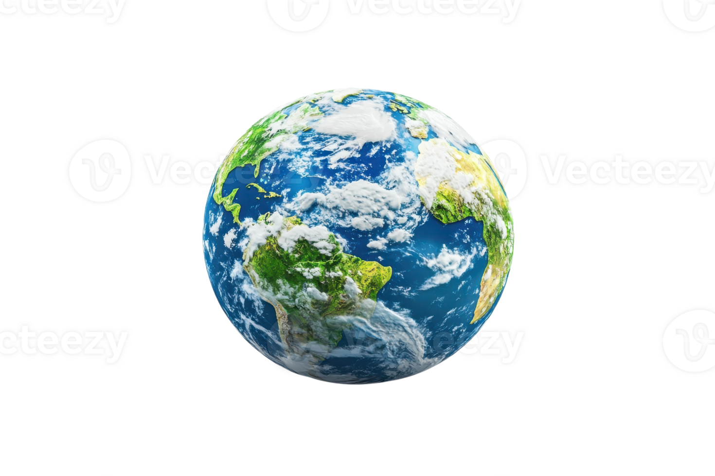 A vibrant depiction of Earth showcasing continents, oceans, and cloud formations in a stunning, detailed manner. png