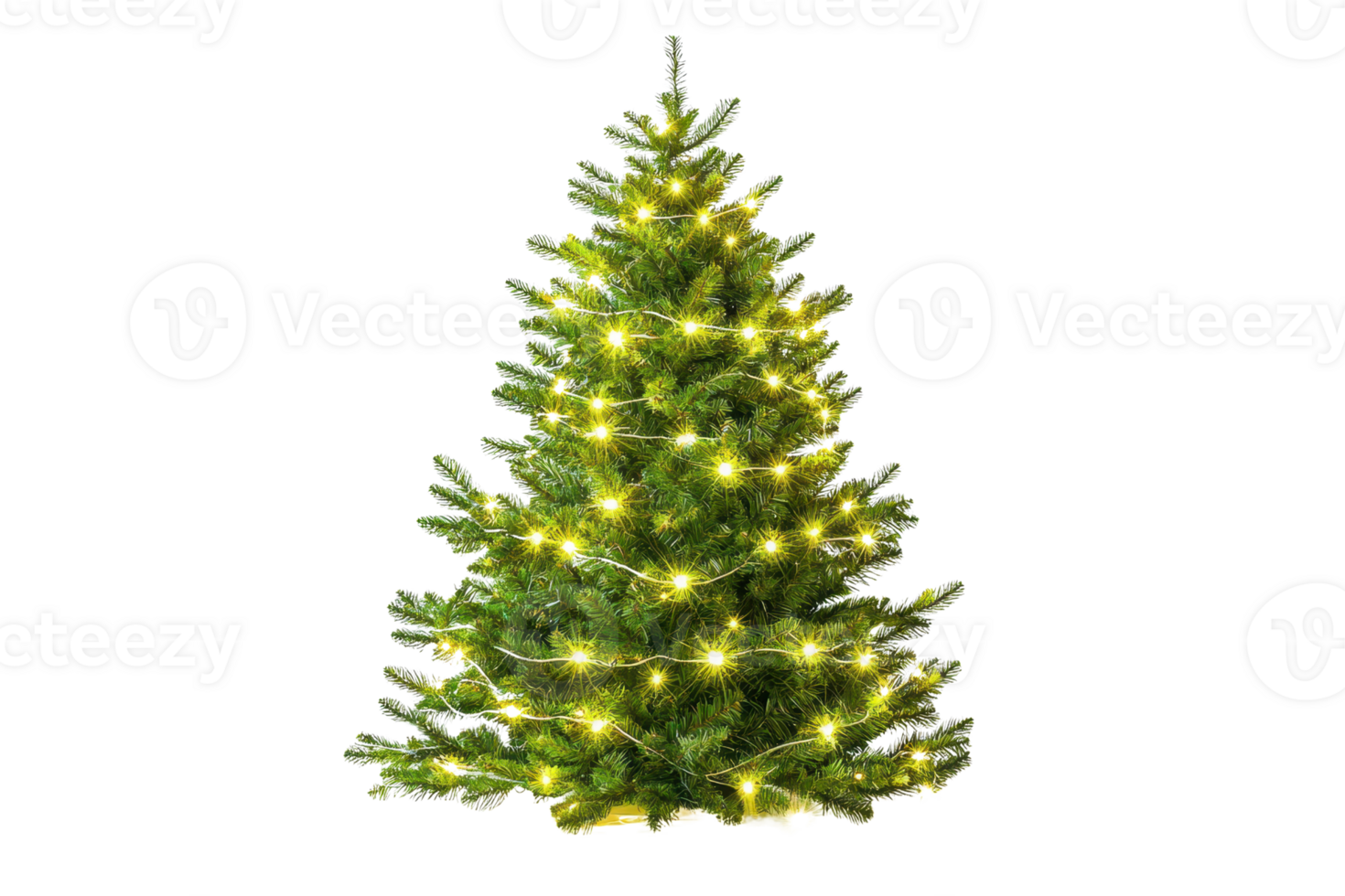 A beautifully lit Christmas tree adorned with glowing lights, showcasing vibrant green foliage and a classic festive appearance. png