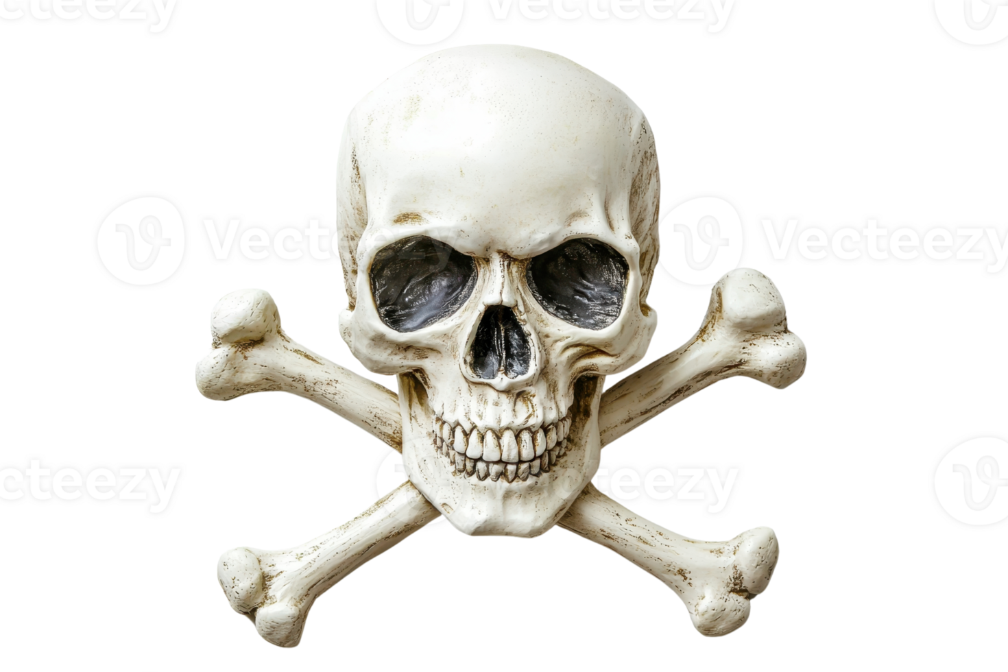 A detailed skull with crossbones, symbolizing danger or piracy. png