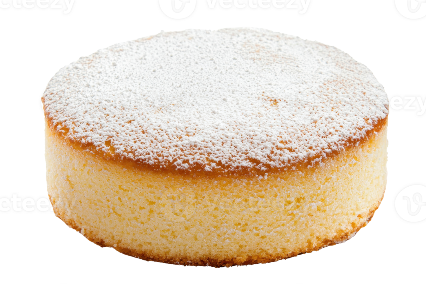 A fluffy, round cake topped with a dusting of powdered sugar. png