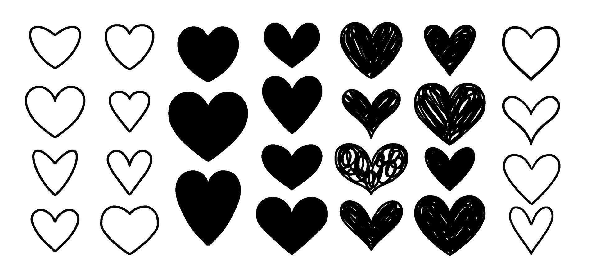 Collection of symmetric Heart Symbol Icons. Love Illustration with Solid and Outline Hearts. vector
