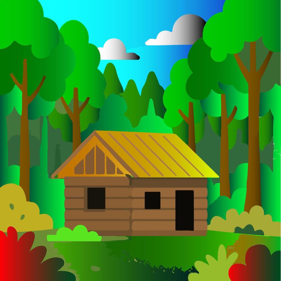 A small hut as a stopover in the middle of the forest vector