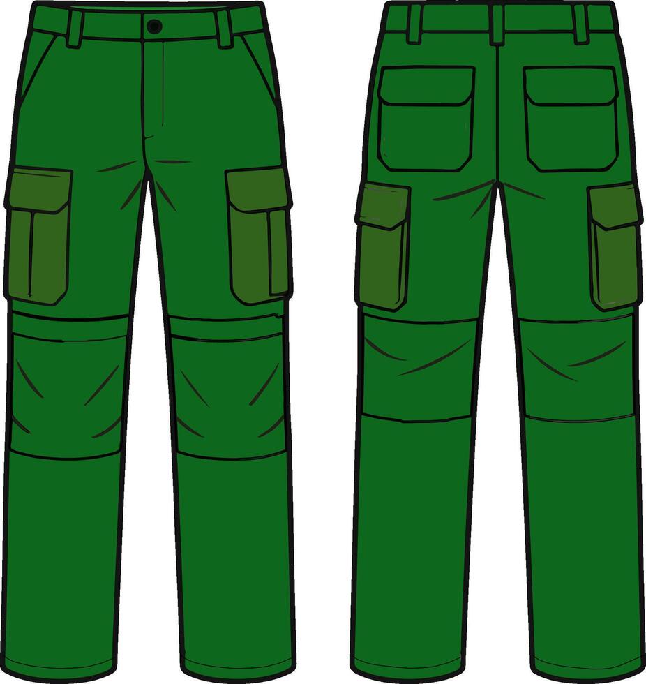 Green cargo pants front and back view vector