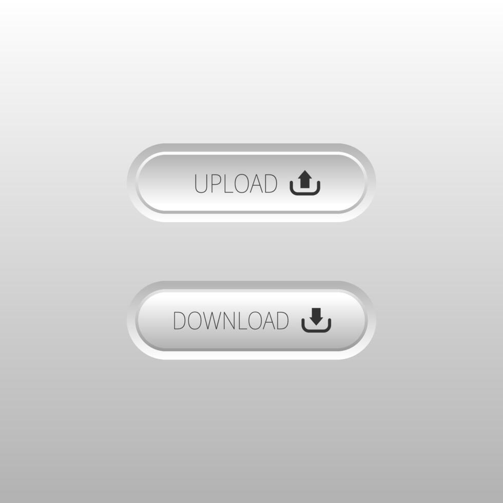 Simple 3D style Upload and Download round rectangle button with Icon on dark gradient background vector