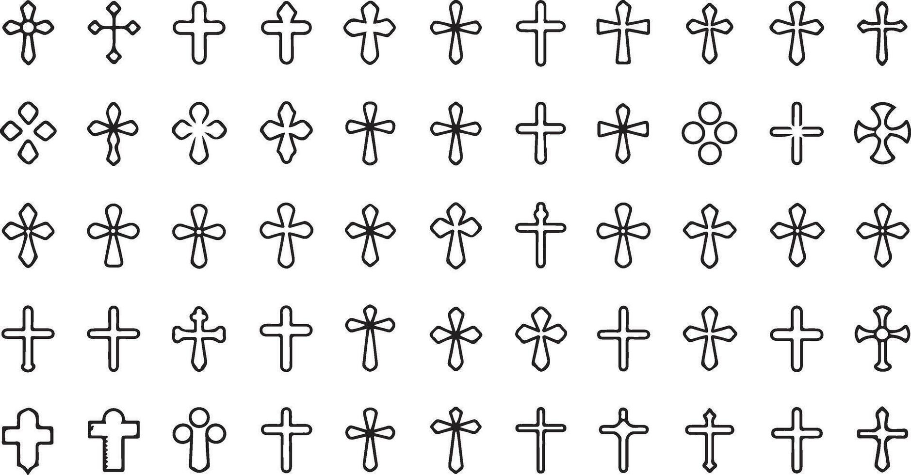 Modern christian cross icon collection illustration presenting contemporary styles perfect for youth ministry materials, church branding, and inspirational graphics vector