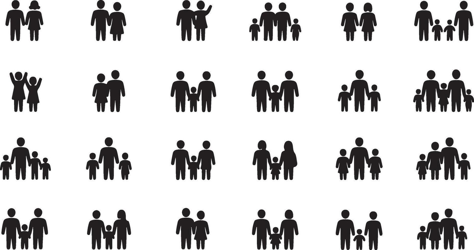 Family Icon Set in Format Depicting Various Family Structures and Activities for Design Use vector
