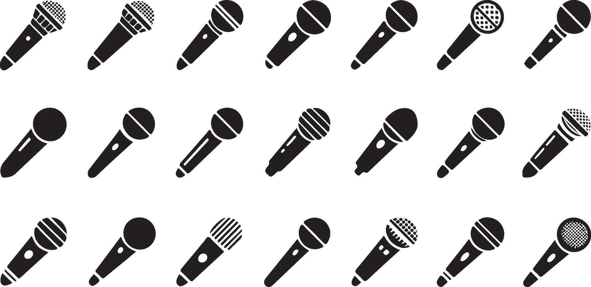Diverse Collection of Microphone Illustrations Featuring Different Styles for Audio Design Projects vector