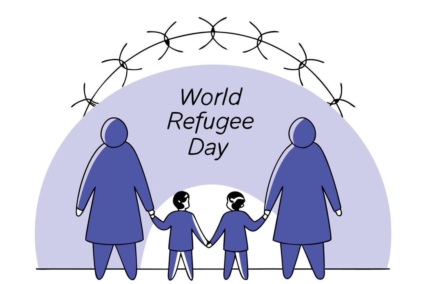 Symbolic blue figures representing refugee families walking together on world refugee day showcasing resilience unity and global compassion vector