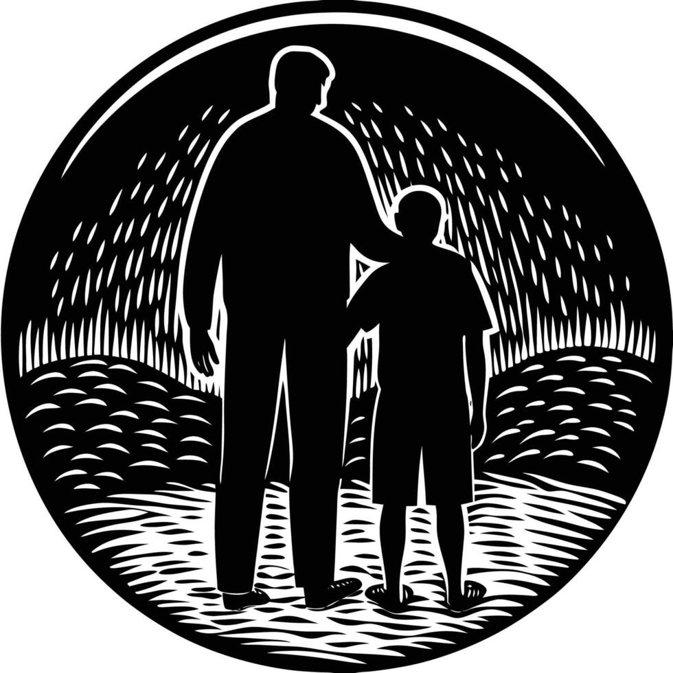Emotional silhouette artwork of father and son together capturing the depth of their bond ideal for parenting themes family visuals and meaningful design vector