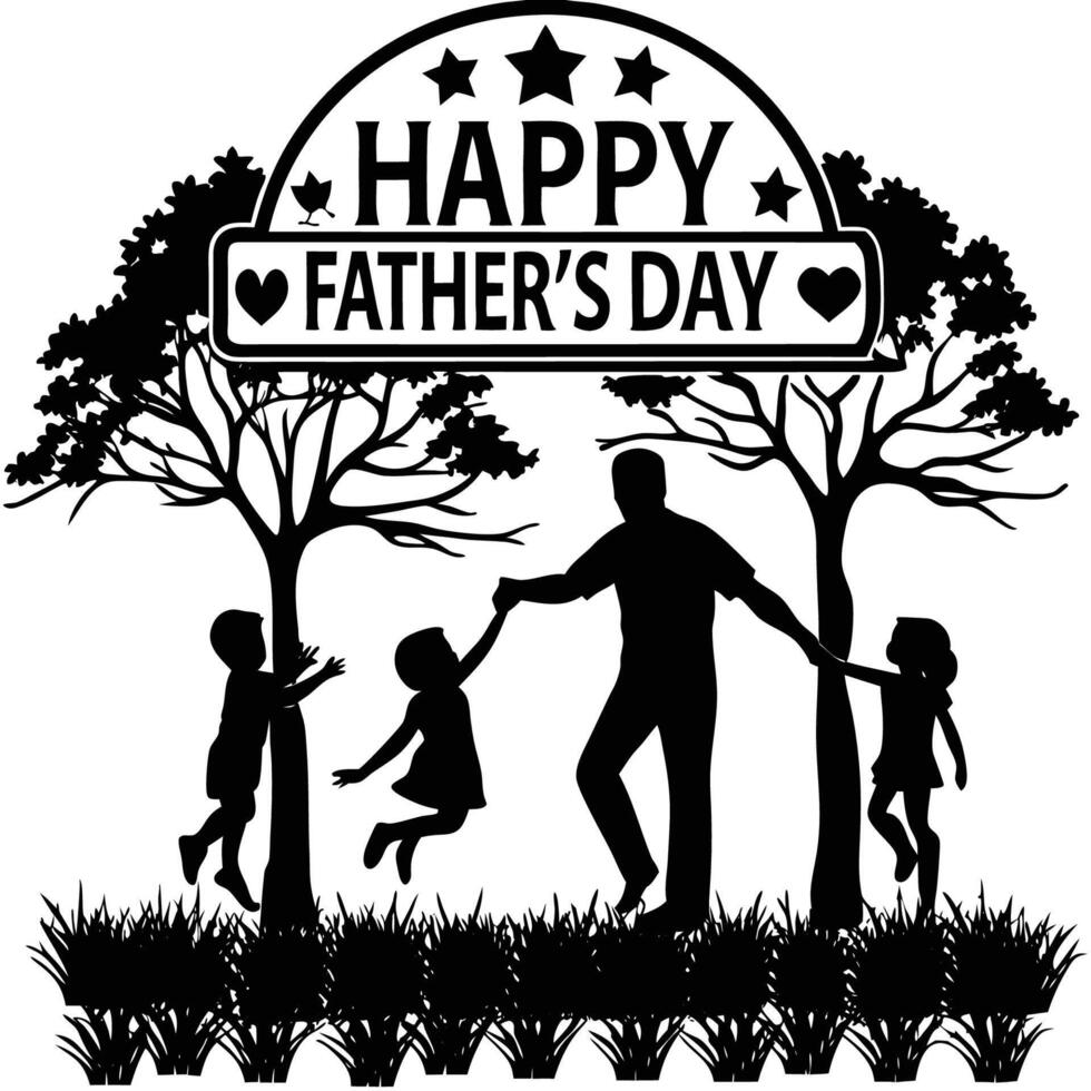 Honor the bond between father and children with this inspiring Father's Day image capturing a special silhouette moment full of love and emotional connection vector