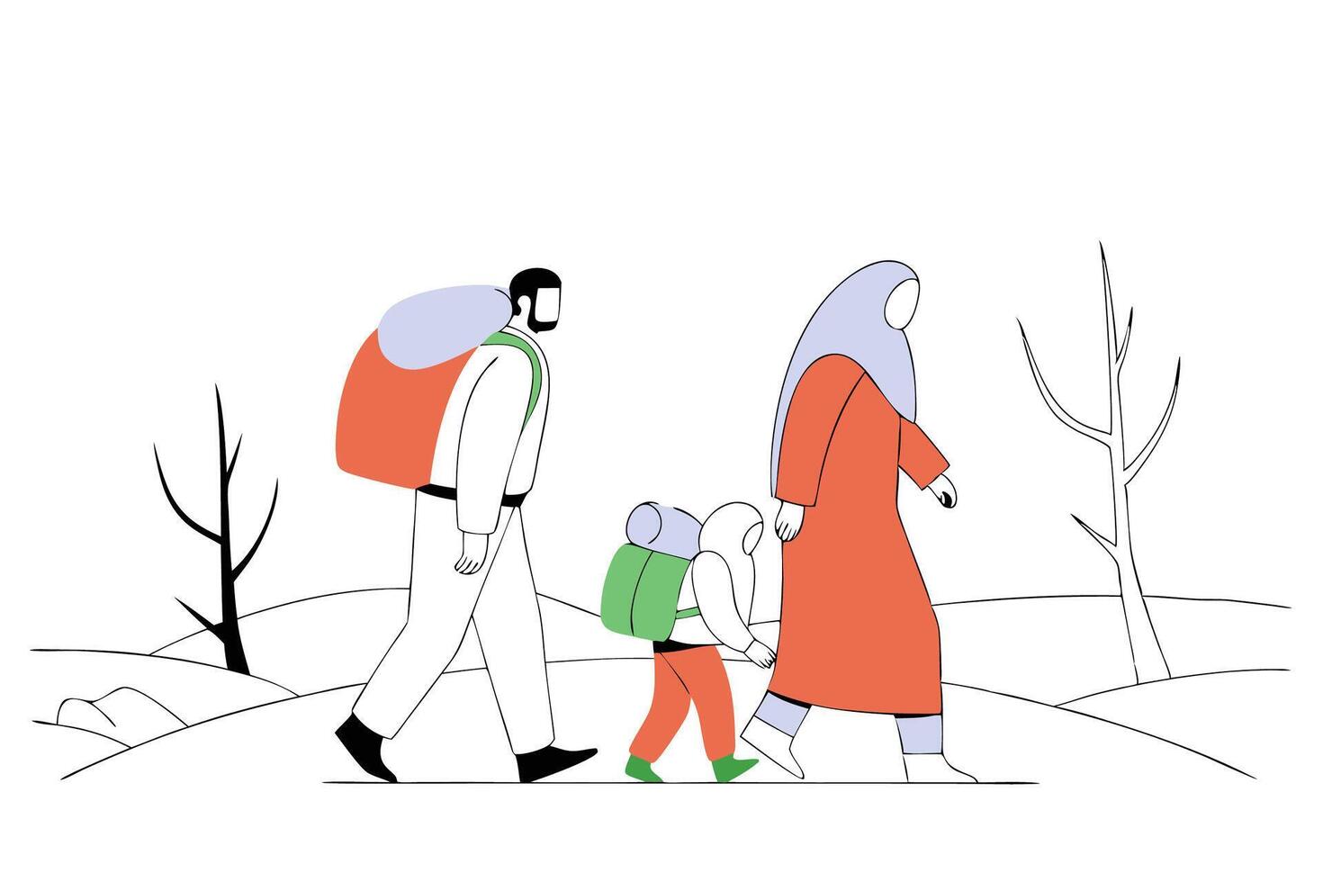 A refugee family walking together on world refugee day symbolizing resilience hope and the journey toward safety and a better future vector