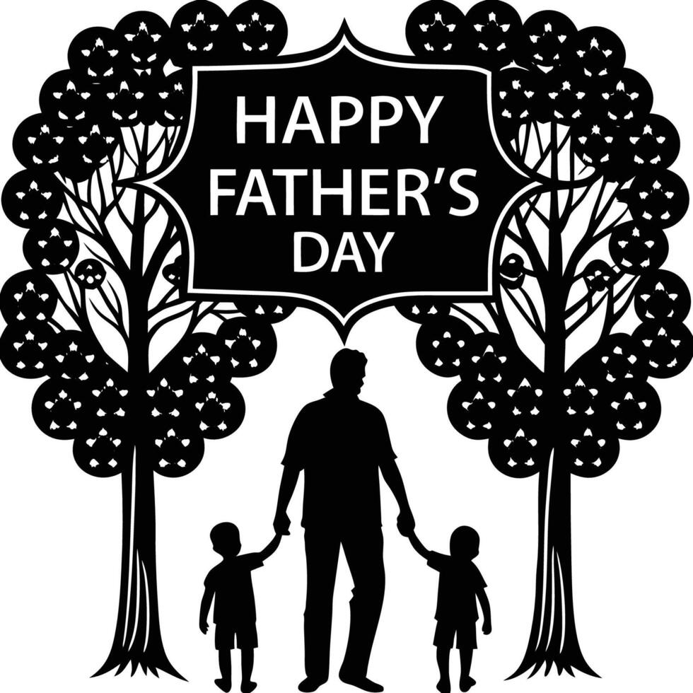 Heartfelt Silhouette Illustration Featuring a Happy Fathers Day Theme with Dad and Children for Creative Design Projects and Greeting Cards vector