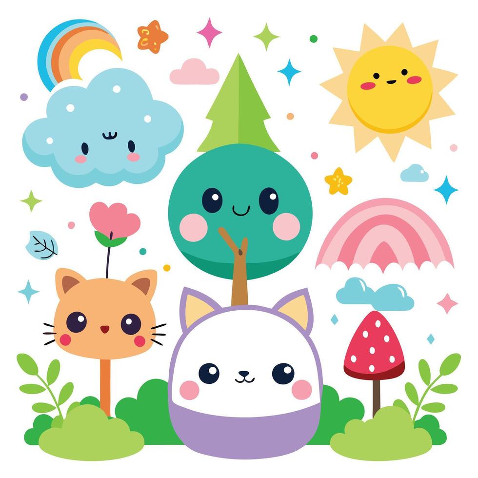 cute cartoon animals in the forest vector